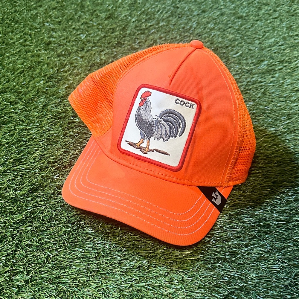 Goorin Brothers Orange Trucker Hat with Rooster Patch